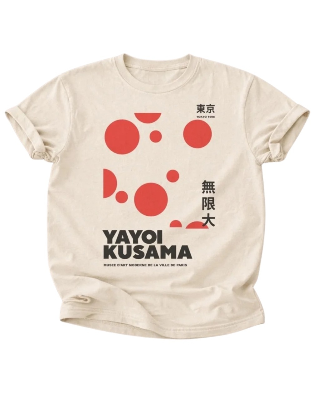 Off White Tee with Red Graphic Dots - Yayoi Kusama Print